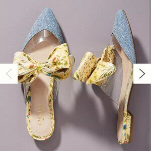 NWOB Cecilia New York Melanie Slides Denim Floral Bow 9.5